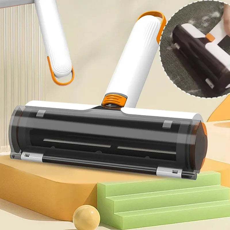 The reusable pet hair roller with its clear hair chamber
